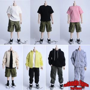 1/6 roupas masculinas camisa de manga comprida tendência calças de carga shorts esportes pulôver camiseta caber 12 Polegada soldado figura de ação modelo 240328