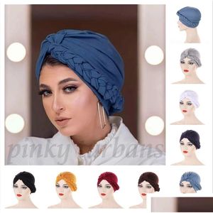 Beanie/Skull Caps Muslim Women Silk Braid Pre Tied Knot Turban Hat Headscarf Cancer Chemo Beanie Cap Headwear Headwrap Head Dhgarden Dhvql