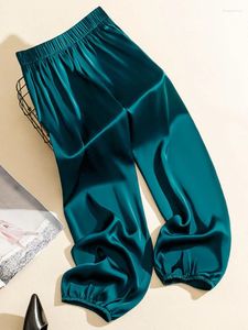 Pantaloni da donna a vita alta in acetato di seta del ghiaccio Primavera Estate 2024 pantaloni alla caviglia larghi pantaloni dritti solidi elastici sottili