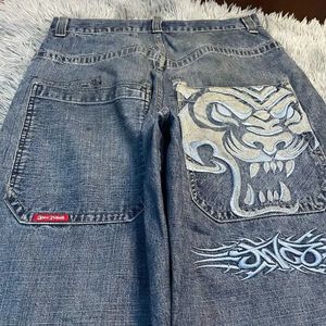 Men's Jeans JNCO Embroidered Pocket Jeans Mens Retro Harajuku Fashion Hip Hop Rock Street Clothing Mens Jeans Y2K Casual Wide Leg Jeans 2023 New J240328