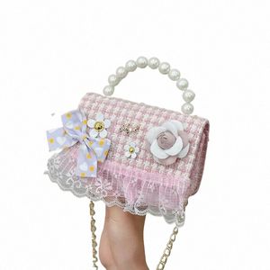 Perle Griff Kinder Kleine Handtaschen Süße FR Bogen Mädchen Umhängetaschen Schöne Princ Spitze Umhängetasche Kinder Accories N1hD #