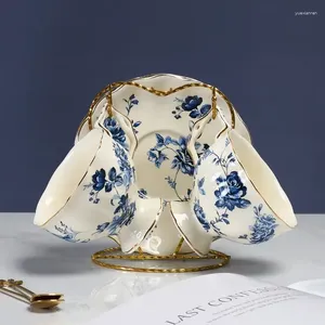 Xícaras pires pote conjunto copo europeu retro presente cerâmica pires luxo e colher aniversário caixa de porcelana padrão com rosa café vintage