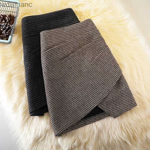 Saias Skorts Mini Saias Irregulares De Lã Saia Curta Feminina Outono E Inverno Nova Moda Tamanho Grande Cintura Alta Pequena Houndstooth Saia De Lã 240330