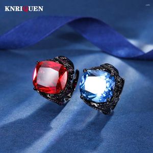 Cluster Rings Luxury Vintage 14 16MM Ruby Sapphire Ring Gemstone Cocktail Party Fine Jewelry For Women Female Accessories Bithday Gifts