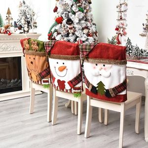 Stol täcker 2024Christmas Back Elastic Stretch Cover Santa Clause Holiday Party Decor Dining Kitchen Christ Chuld Decoration