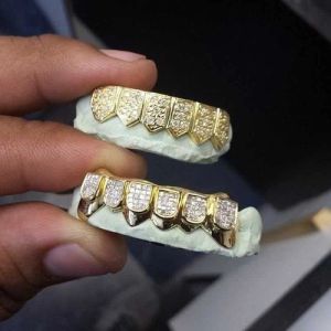 Catene su misura Hip Hop ghiacciato argento sterling 925 Grillz gioielli in oro Grillz decorazione dei denti Vvs Moissanite denti bocca Grillz