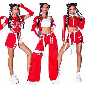 Mulheres Gogo Dancers Red Outfits Adulto Hip Hop Dance Performance Stage Party Dr Girls Group Trajes de Dança Jazz b8l3 #