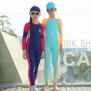 Children's Sports Swimsuit One Piece Long Sleeve Kids Swimwear for Girls Boy UV Protect Swimming Suit Teenage Bath Clothes Child