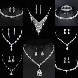Wertvolles Labordiamant-Schmuckset Sterlingsilber-Hochzeits-Halsketten-Ohrringe für Frauen-Braut-Verlobungs-Schmuck-Geschenk V0Z2 #