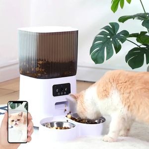 Alimentatore automatico per gatti intelligente con ciotole doppie da 5 litri con fotocamera Dispenser video per alimenti secchi per gatti Pet registratore vocale intelligente Alimentatore automatico per cani 240328