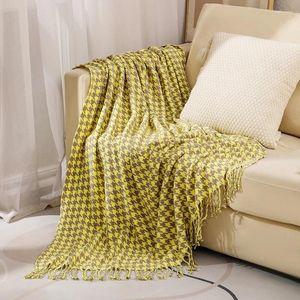 Blankets Houndstooth Knitted Blanket Modern Minimalist Yellow Air Conditioning Cover Nordic Style Acrylic Small Throws