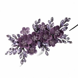 Trendy Rhineste Fr Bridal Hair Clip Purple Wedding Hair Acries Party Hair Ornament dla kobiet ręcznie robione tiara a5hu#