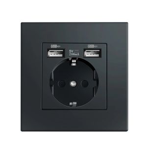 Depoguye Tipo de parede dupla soquete de energia USB 2.1a, soquete do quarto, soquete de parede 16a, painel de PC, Espanha, Rússia e Socket Standing