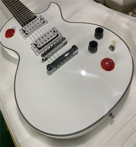 New Custom Rare Buckethead Studio Baritone Guitar Red Button Arcade Button Kill Switch Alpine White Electric Guitar With Guita8938190