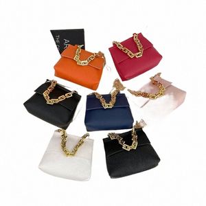 women's Bag New Gold Rubber Chain Decorati Handheld Shoulder Bag Litchi Pattern Plain Chain Small Square Bag K3ml#