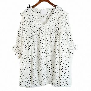 plus Size Ruffles Polka Dot Print Loose Blouse 7XL 4XL Vintage Y2K Sweet Three Quarter Sleeve Blusas Mujer Femininas Shirt Tops I9Ow#