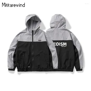 Männer Jacken Amerikanische Jacke Frühling Lose Beiläufige Sport Männlichen Mantel Patchwork Design Zipper Mit Kapuze Jugend Streetwear