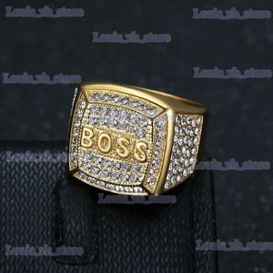 Band Rings Stainless Steel Titanium Hip Hop Luxury Zircon Bling Iced Out BOSS Rings for Men Women Couple Boyfriends Gift Fashion Jewelry T240330