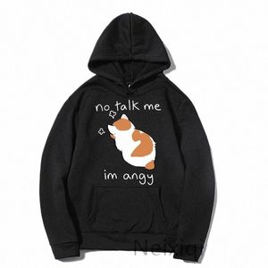 Plus Size No Talk Me I'm Angy Carto Cat Prints Hoody Frauen Männer Casual Hoodies Harajuku Herbst Winter Junge und Mädchen Pullover a3bd #