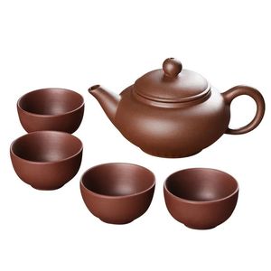 5 pçs conjunto de chá kung fu 1 bule 4 xícaras conjunto 100ml chinês xi shi porcelana conjuntos de chá cerâmica yixing chaleira argila roxa 240315