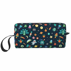 UFO Alien Spazio Astraut Borsa per il trucco Donna Viaggio Cosmetic Organizer Carino Universo Rocket Planet Borse da toilette di stoccaggio J0lX #