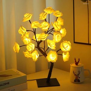 Tischlampen LED-Leuchten Geschenk Home Room Decor Rose Baum Lampe USB 24LEDs Blume für Party Hochzeit Weihnachten Elektrisches Wohnzimmer