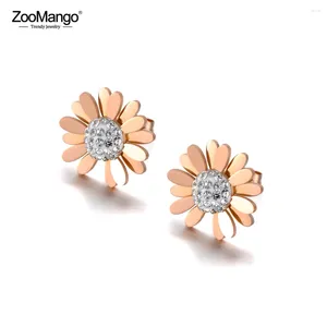 Stud Earrings ZooMango Stainless Steel Rhinestone Small Daisy Sun Flower Trendy Plant Jewelry For Women Girls ZE20097