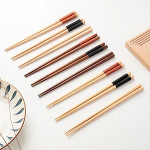 Chopsticks 1Pair Handmade Natural Beech Wood Sushi Set Household Gift Chinese Tie Line China Eating Ware Chop Sticks