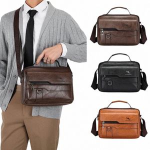 Leder Aktentasche Handtasche für Männer Kreuz Menger Büro Busin Tote Ipad Quadratische Karte Brieftaschen Crossbody Schulter Seitentasche 97NJ #