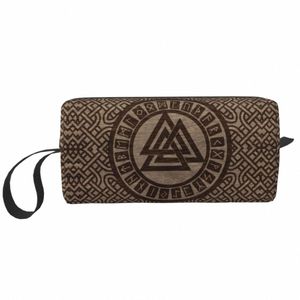 Valknut Symbol und Runen auf Holz Make-up-Tasche Frauen Reisen Kosmetik Organizer Kawaii Norse Viking Odin Lagerung Kulturbeutel A7De #