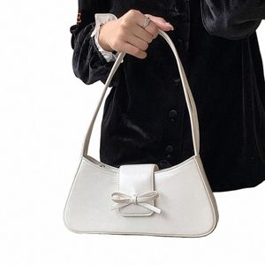 ladies Sweet Bow Hobo Bags French Solid Small Shoulder Bag Y2K Trendy Underarm Bag Women's Chic Handbag PU Leather Armpit Purses 898l#