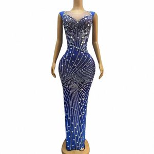 sexy Stage Sier Sequins Rhinestes Blue Dr Outfit Photo Shoot Dance Nightclub Costume Female Singer Dance Party Wear E7eL#