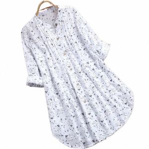 Jesienna Kwiatowa T-shirt T-Shirt LG Tut-shirt Bluzka Zimowe damki zimowe luźne ubrania ubrania 2023 Plus rozmiar N2T6#