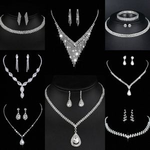 Värdefulla lab diamantsmycken Set Sterling Silver Wedding Halsbandörhängen för kvinnor Bridal Engagement Smycken Gift B4OU#