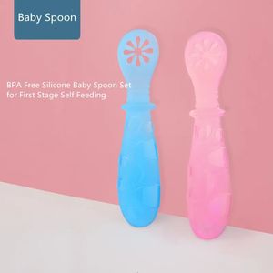 Baby Feeding Spoon sets Soft SiliconeToddler Molar Teether born Infant Training Spoon Self Feeding Utensils Baby Led Weaning 240322