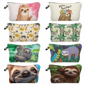 carto Tier Sloth Print Damen Kosmetiktasche Damen Geldbörse Organizer Einsatz Reise Kulturbeutel Student Federmäppchen für Mädchen O9Gv #