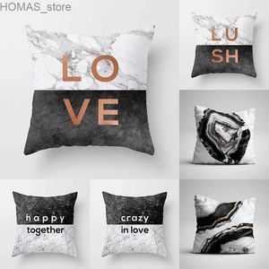 Pillow 45x45cm Nordic Marble Letter Print Cushion Cover Luxury Gray Retro Black Onyx Home Decor Sofa Y240401