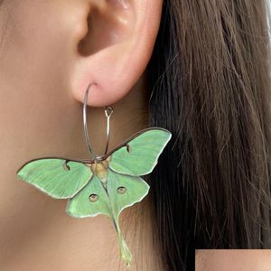 Dangle Avize Moda Yeşil Kelebek Akrilik Küpeler Kadın Kız Vintage Güve Komik Hayvan Mücevher Yaratıcı Hediye Drop Dhzfi