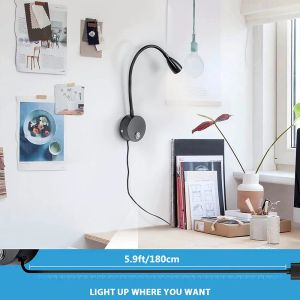 Touch Dimmable LED Bedside Night Lights Flexible Gooseneck Reading Lights Fixtures 3 Color Modes RV Boat Wall Sconces Book Lamp