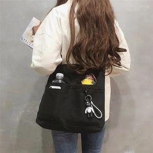 Förvaringspåsar korea casual canvas kvinnor handväska designer axel crossbody kvinnlig stor kapacitet tote shopper väska fast färgskola