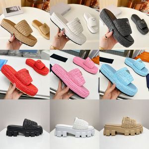 chinelo sandália prad triângulo palha tecer sandálias plataforma ráfias chinelos designer mulher moda masculina salto plano casual flip flops ao ar livre piscina sliders sapato de praia