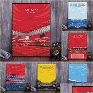 Obrazy Obrazy Sport Venue Połączanie Palin Football Football Field Wall Art Art Nordic Plakat i druk kreskówki Zdjęcia dla nastolatków Roo DHC62