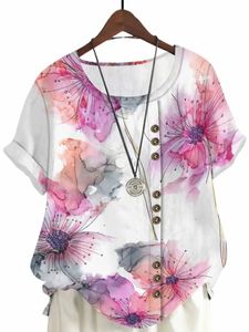 cloocl Pretty Floral Mulheres Camisetas Frs Art draw 3D Impresso Camisas de Manga Curta Plus Size Verão Casual Streetwear s3At #