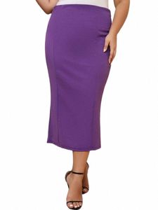 polyester Lg Skirt for Women Elegant and Pretty Luxury Solid Purple Knitted Pencil Plus Size Casual Free Ship Summer 2023 p6AB#