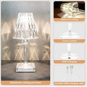 CRYSTAL TABLE LMAP RECHARGEABLE USB Diamond Touch Sensor Battery Desk Lamp Bar Light Restaurant Acrylic Lamp LED Night Light