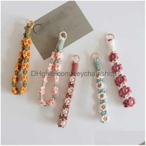 Chaveiros Lanyards 2 Pcs Daisy Flower Pulseira Chaveiro Boho Chave Pulseira Chaveiro Bolsa Mochila Charme Cloghet R231005 Drop de Dhnmi