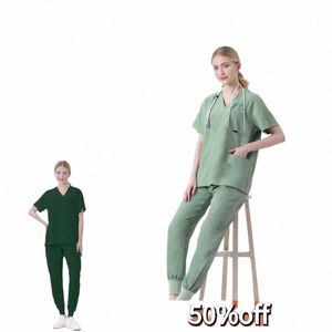 wielokolorowe unisex z krótkim rękawem pielęgniarkę pielęgniarkę mundur szpitala lekarza robocza doustna chirurgia dentystyczna mundury mundury medyczne Zestawy x5ph##