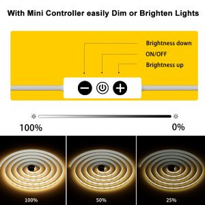 Luz de tira LED USB de Gingsow COB 5V 320LEDS/m A quente/natural/fresco/branco 2m Dimmível Fita linear flexível de alta densidade para luz de fundo