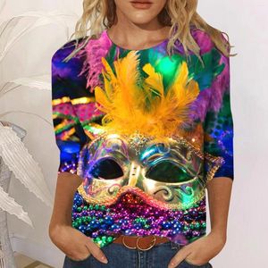 Women's T Shirts 3/4 Length Sleeve O Neck Y2k Casual Loose Women Tee T-Shirt Tops Female Carnival Top Blouse Ladies Gras Party Clothes