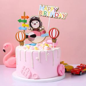Happy Birthday Cake Topper Pilot Plane Car Tree Clouds Anniversaire Decor Flag Party Baking Supplies Cupcake Toppers Baby Shower